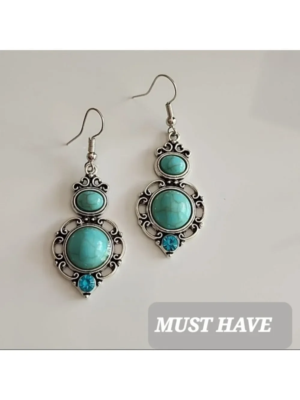 Southwest Boho  Simulated Turqioise and Silver dangle earrings EP